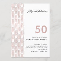 50 en Fabulous Pink Minimalist Art Deco 50th