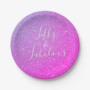 50 en Fabulous Pink Paars Sparkle Glitter Papieren Bordje
