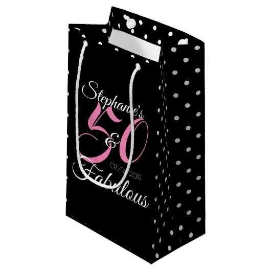 50 en Fabulous Pink Personalized Birthday Party Klein Cadeauzakje (Voorkant Gekanteld)