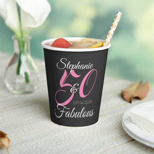 50 en Fabulous Pink Personalized Birthday Party Papieren Bekers (Insitu)