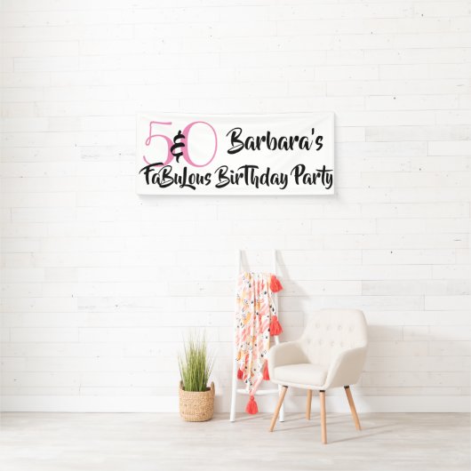 50 en Fabulous Pink Personalized Birthday Party Spandoek (Insitu)