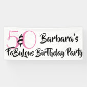 50 en Fabulous Pink Personalized Birthday Party Spandoek (Horizontaal)