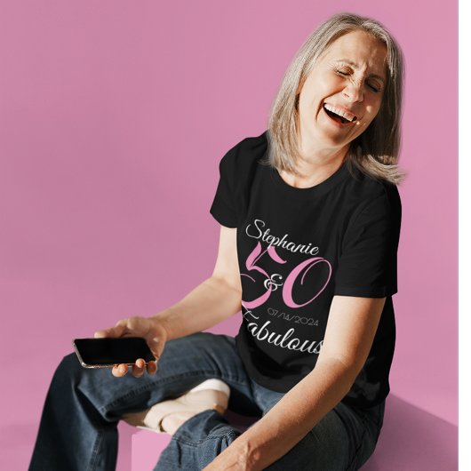50 en Fabulous Pink Personalized Birthday Party T-shirt