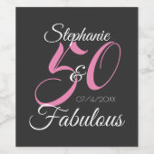 50 en Fabulous Pink Personalized Birthday Party Wijn Etiket (Enkel label)