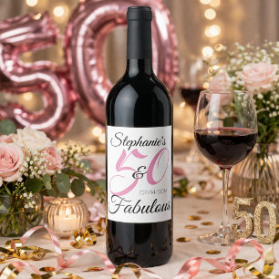 50 en Fabulous Pink Personalized Birthday Party Wijn Etiket