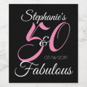 50 en Fabulous Pink Personalized Birthday Party Wijn Etiket (Enkel label)