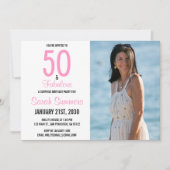 50 en Fabulous Pink Photo 50th Birthday Kaart (Voorkant)