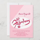 50 en Fabulous Pink Red Lipstick, Birthday Invite Aankondiging (Voorkant)