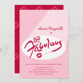 50 en Fabulous Pink Red Lipstick, Birthday Invite Aankondiging (Voorkant / Achterkant)