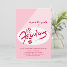 50 en Fabulous Pink Red Lipstick, Birthday Invite