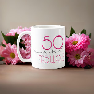50 en Fabulous Pink Retro Typografie Koffiemok