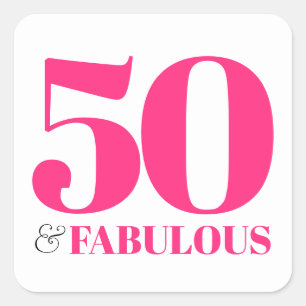 50 en Fabulous Pink Retro Typografie Vierkante Sticker