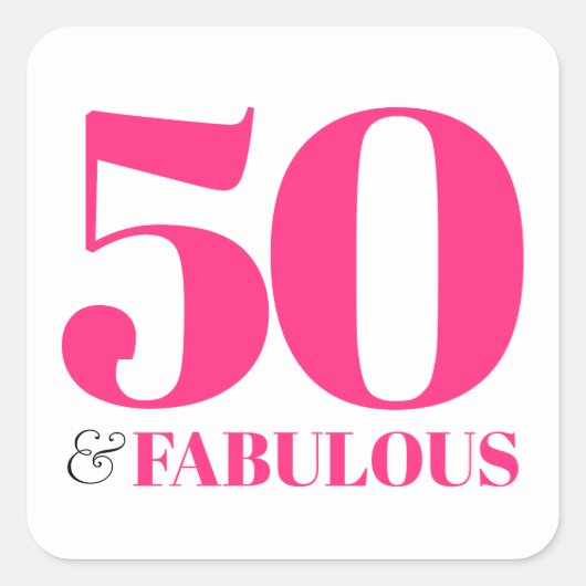 50 en Fabulous Pink Retro Typografie Vierkante Sticker (Voorkant)
