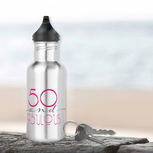 50 en Fabulous Pink Retro Typografie Waterfles