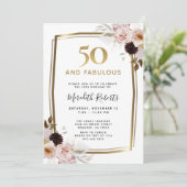 50 en Fabulous Pink Roses Gold Metallic Birthday Kaart (Staand voorkant)
