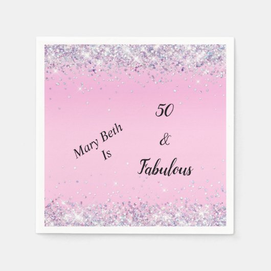 50 en Fabulous Pink Silver Glitter Servet (Voorkant)