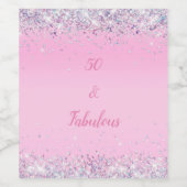 50 en Fabulous Pink Silver Glitter Wijn Etiket (Enkel label)