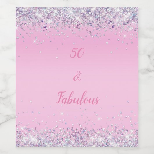 50 en Fabulous Pink Silver Glitter Wijn Etiket (Enkel label)