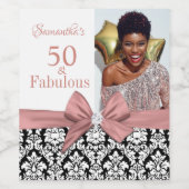 50 en Fabulous Pink White Birthday Party Wijn Etiket (Enkel label)