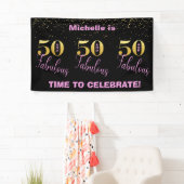 50 En Fabulous-Pink Zwart Goud Glitter Verjaardag Spandoek (Insitu)