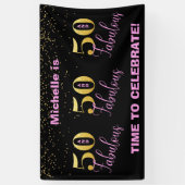 50 En Fabulous-Pink Zwart Goud Glitter Verjaardag Spandoek (Verticaal)
