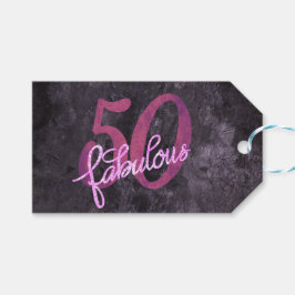 50 en Fabulous | Plum Paarse en roze grunge Cadeaulabel