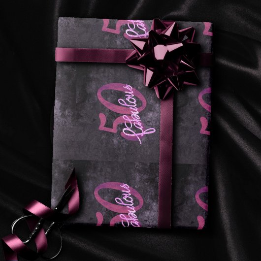 50 en Fabulous | Plum Paarse en roze grunge Cadeaupapier