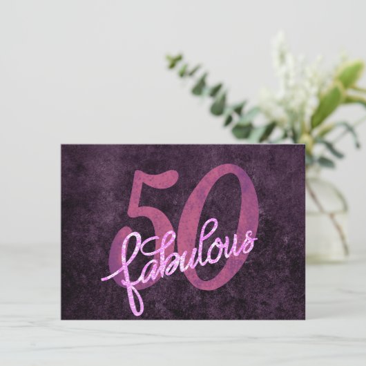 50 en Fabulous | Plum Paarse en roze grunge Kaart (Staand voorkant)
