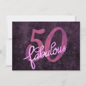 50 en Fabulous | Plum Paarse en roze grunge Kaart (Voorkant)