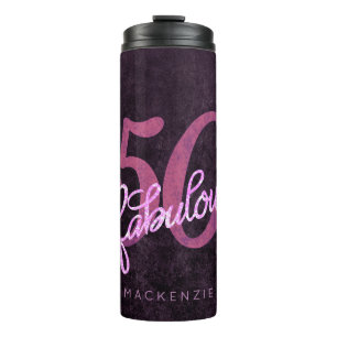 50 en Fabulous   Plum Paarse en roze grunge Thermosbeker