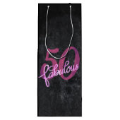 50 en Fabulous | Plum Paarse en roze grunge Wijn Cadeautas (Achterkant)