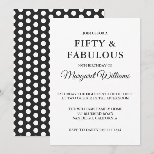 50 en Fabulous Polka Dots Black White Trendy Kaart (Voorkant / Achterkant)