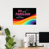 50 en Fabulous Rainbow 50th Birthday Party Poster (Thuiskantoor)