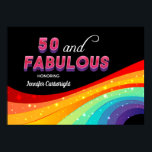 50 en Fabulous Rainbow 50th Birthday Party Poster<br><div class="desc">Verraadsel je gasten met deze heldere regenboog 50 en het poster van de Fabulous verjaardagsfeestdag. Roze en paarse gedurfde typografie boven een kleurrijke regenboog met faux sparkles creëer een verbluffende blik op je grote evenement. De moderne zwarte achtergrond maakt je leuke kleurkeuzes echt pop en onderscheidt je. Coördinaat met overeenkomend...</div>