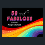 50 en Fabulous Rainbow 50th Birthday Party Poster<br><div class="desc">Verraadsel je gasten met deze heldere regenboog 50 en het poster van de Fabulous verjaardagsfeestdag. Roze en paarse gedurfde typografie boven een kleurrijke regenboog met faux sparkles creëer een verbluffende blik op je grote evenement. De moderne zwarte achtergrond maakt je leuke kleurkeuzes echt pop en onderscheidt je. Coördinaat met overeenkomend...</div>