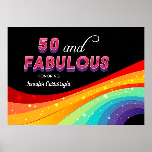 50 en Fabulous Rainbow 50th Birthday Party Poster (Voorkant)