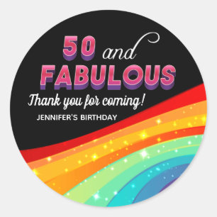 50 en Fabulous Rainbow 50th Birthday Party Ronde Sticker