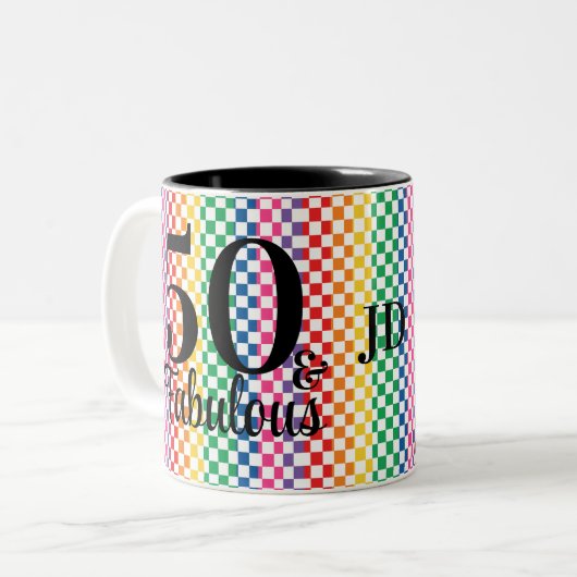 50 en Fabulous Rainbow Checkered Nurse Mok (Voorkant links)