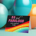50 en Fabulous Rainbow Custom 50th Birthday Kaart<br><div class="desc">Verraadd je vriend met deze heldere regenboog 50 en Fabulous gepersonaliseerde verjaardagskaart. Roze en paarse vettige typografie boven een kleurrijke regenboog met faux sparkles creëer een verbluffende douanekaart. De moderne zwarte achtergrond maakt echt je leuke kleurkeuzes pop en je kunt opvallen voor een diva.</div>