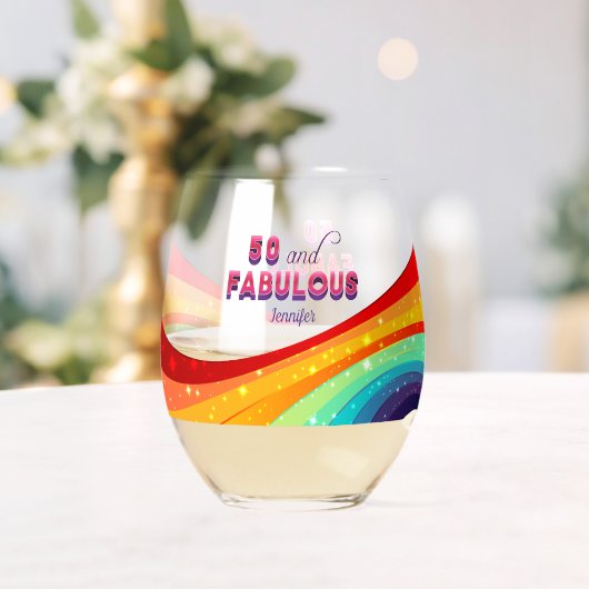 50 en Fabulous Rainbow Custom 50th Verjaardag Wijnglas Zonder Voet (Insitu (Huwelijk))