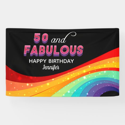 50 en Fabulous Rainbow Sparkle 50ste verjaardag Spandoek (Horizontaal)