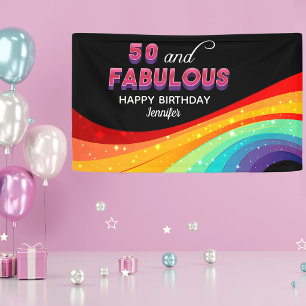 50 en Fabulous Rainbow Sparkle 50ste verjaardag Spandoek