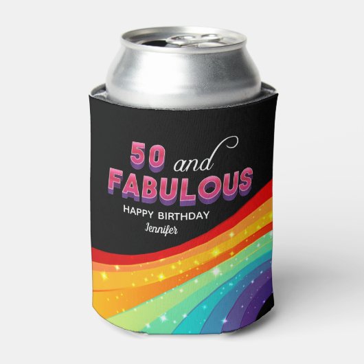 50. en Fabulous Rainbow Sparkle Birthday Party Blikjeskoeler (Blikje Voorkant)