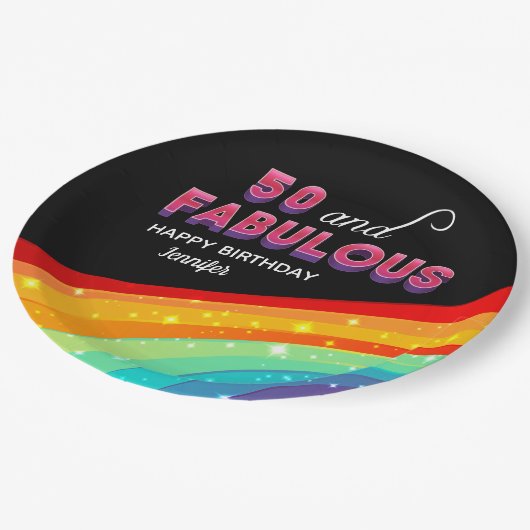 50. en Fabulous Rainbow Sparkle Birthday Party Papieren Bordje (Gekanteld)