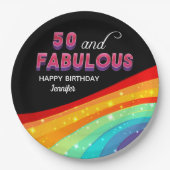50. en Fabulous Rainbow Sparkle Birthday Party Papieren Bordje (Voorkant)