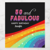 50. en Fabulous Rainbow Sparkle Birthday Party Wijn Etiket (Enkel label)