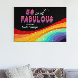 50 en Fabulous Rainbow Sparkle Chic 50th Birthday Imitatie Canvas Print<br><div class="desc">Duw uw uw gasten met deze heldere regenboog 50 en de Fabulous verjaardagscanvas kunst. Roze en paarse gedurfde typografie boven een kleurrijke regenboog met faux sparkles creëer een verbluffende blik op uw grote 50ste verjaardag op de 50ste verjaardag van de verjaardag. De moderne zwarte achtergrond maakt je leuke kleurkeuzes echt...</div>