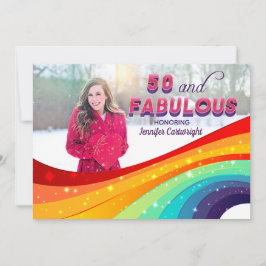 50 en Fabulous Rainbow Sparkle Foto Verjaardag Kaart