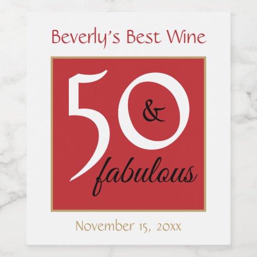 50 en Fabulous Red 50ste verjaardag Beste Wijn Wijn Etiket (Enkel label)