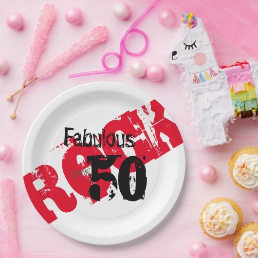 50 en Fabulous Red Black Rock Chick Papieren Bordje (Feest)